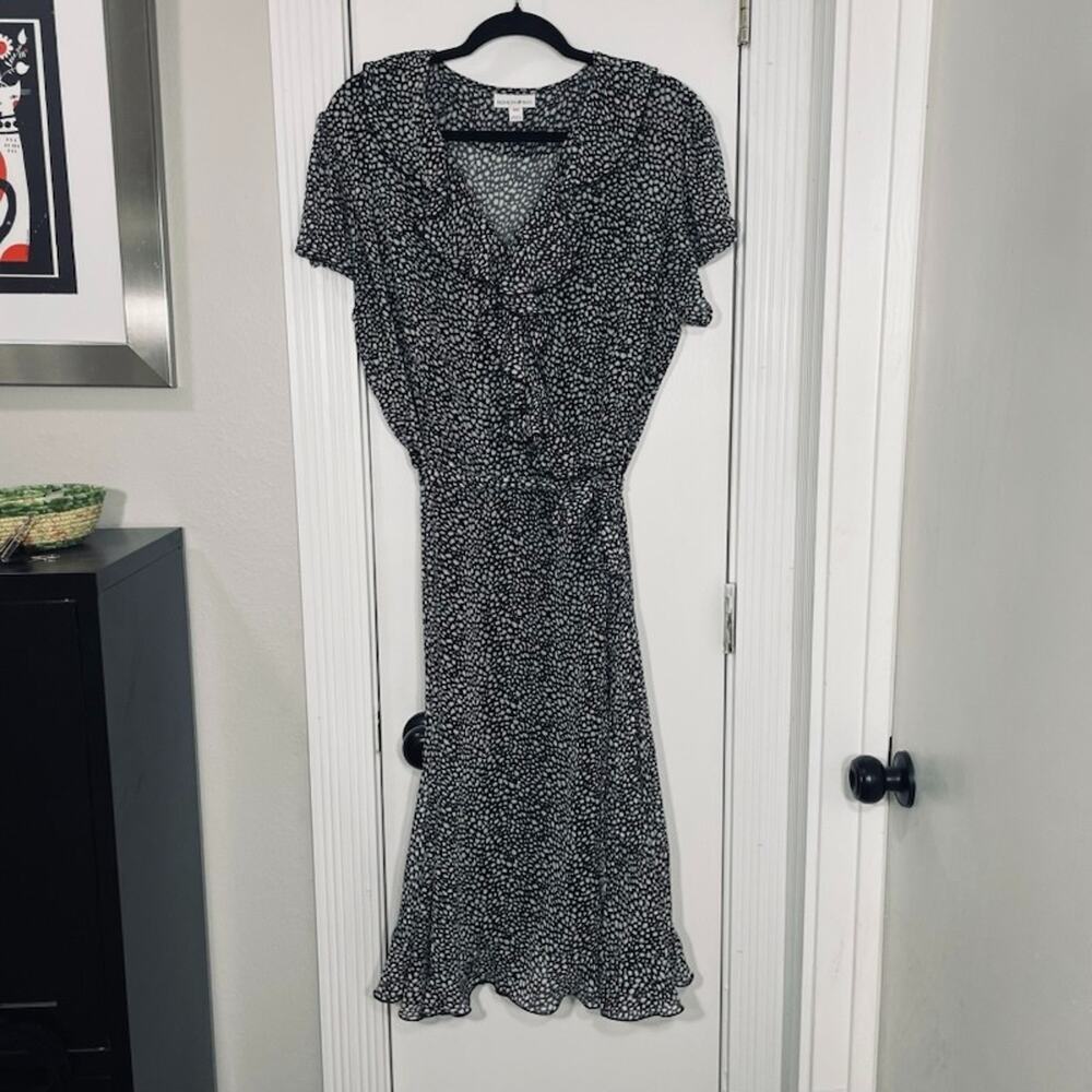 Fashion Bug Ruffle Surplice Midi Dress Pebble Print Flutter Sleeve Wrap Style 18 - Picture 9 of 10